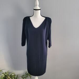 LOFT Wool Blend Navy Blue Midi Sweater Dress M